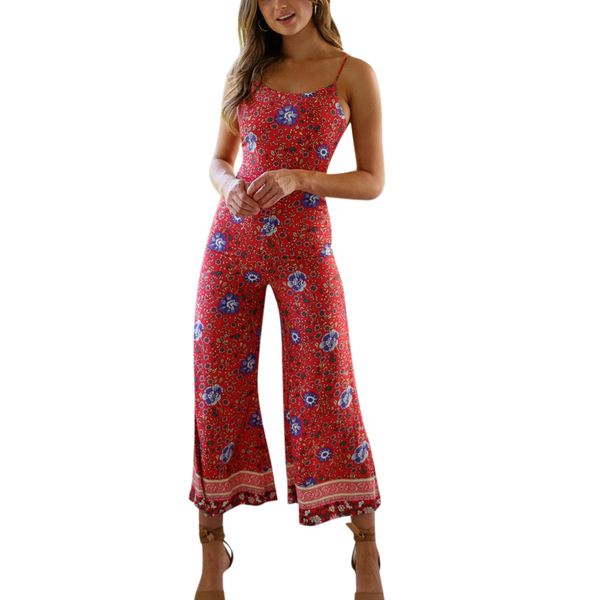 

womens jumpsuit floral print wide leg pants sleeveless backless strap long jumpsuit women romper clothes summer, Black;white