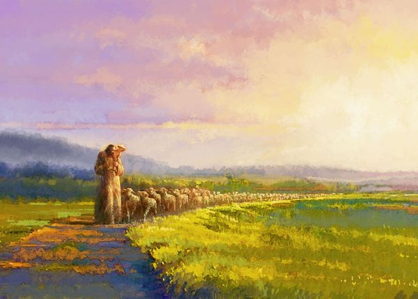

yongsung kim going home jesus shepherd leading his sheep home decor handpainted &hd print oil painting on canvas wall art pictures 200108