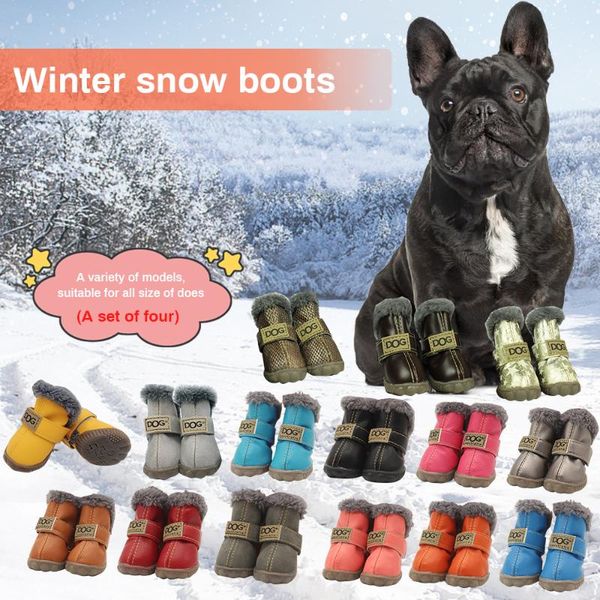 

4pcs/set winter pet dog shoes warm snow boots waterproof fur small dogs cotton non slip puppy cotton shoes