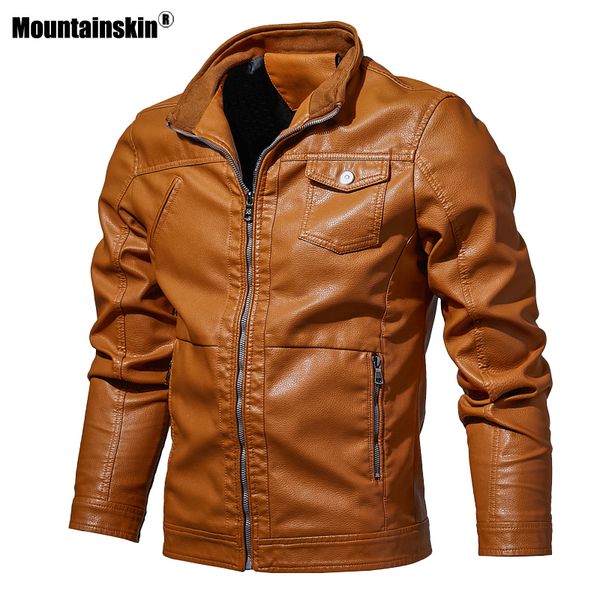 

mountainskin men's leather jackets motorcycle pu coat male spring autumn casual leather coats slim fit mens brand clothing sa613, Black