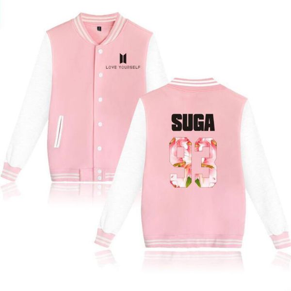 

kpop bts love yourself baseball uniform bangtan boys jungkook jhope jin jimin v suga pink hoodie sweatshirt fleece designer, Black