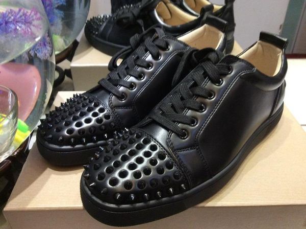 

designer shoes spike red bottom sneakers leather shoes junior calf casual loafer shoes suede luxury men women size with box dust bag, Black
