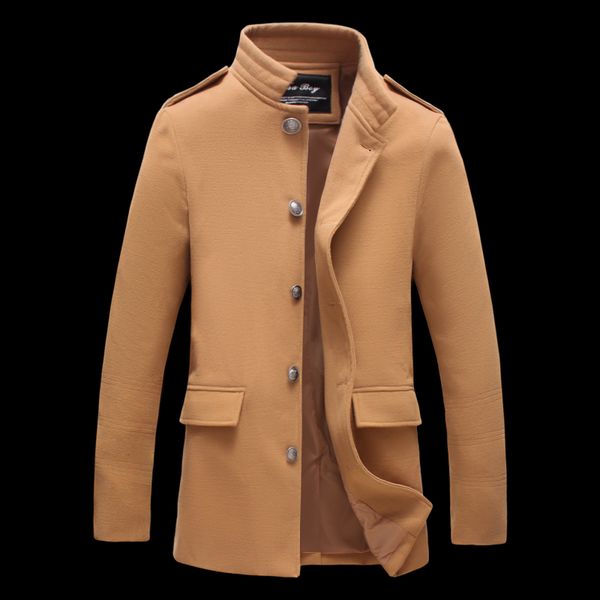 

men's single-breasted woolen coat men's autumn new large size windbreaker fashion solid color business casual long coat, Tan;black