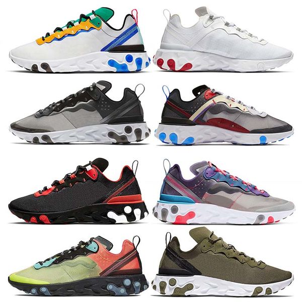 

nik react element 55 87 men women running shoes triple black team tour yellow anthracite desert sand mens trainer breathable sports sneakers, White;red