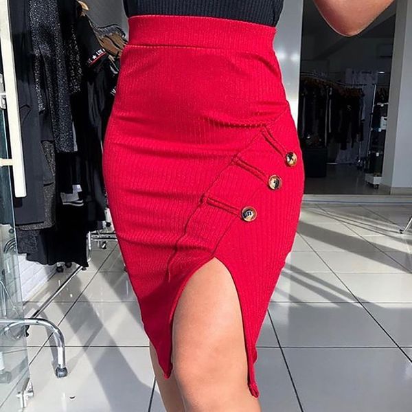 

aprmhisy elegant women skirt mini bodycon knee length high waist pencil skirts stretch split faldas jupe femme, Black
