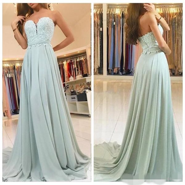 

pastel green prom dresses chiffon sweetheart sheer neck lace applique sweep train sash custom made evening gown formal wear, Black