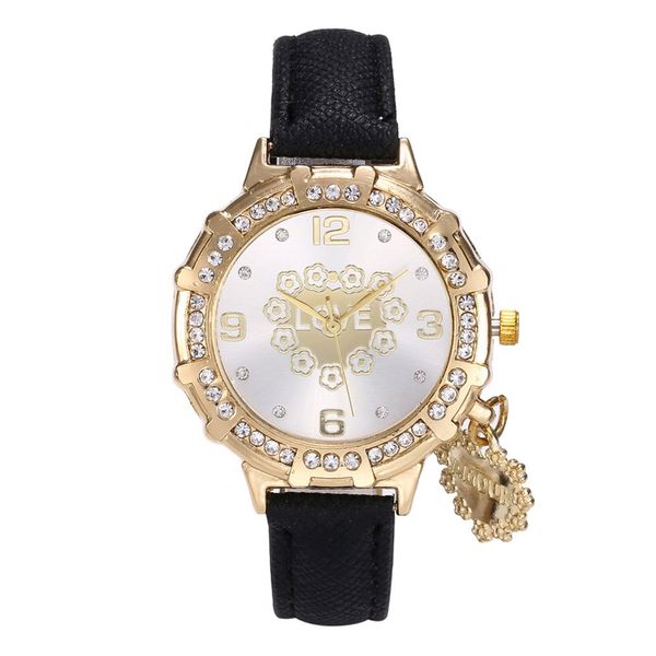 

women wristwatch luxury lady quartz watch round dial zircon decor love pendant elegant fashion personalized female watch v332, Slivery;brown