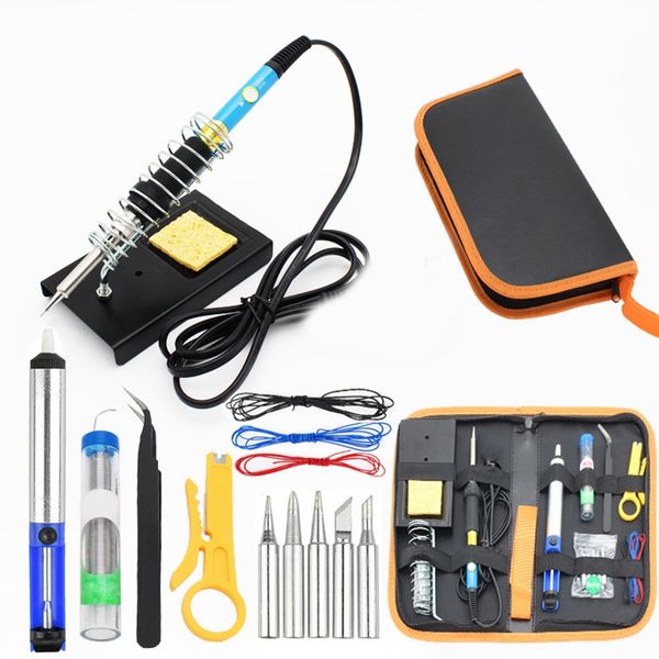 

electric soldering iron kit 15 in 1 adjustable temperature welding tool 60w tweezers solder repair tools storage bag