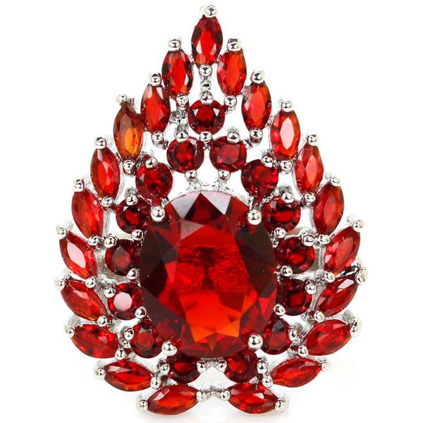 

8.0# shecrown classic red blood ruby ladies wedding silver ring 27x20mm, Golden;silver