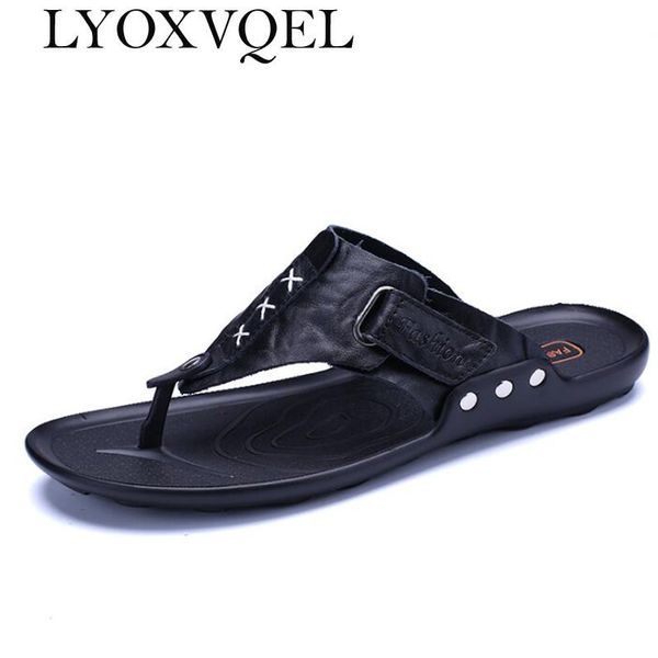 

classics flip flops sandals shoes casual slippers men summer genuine leather sandals quality comfortable beach sandalen m447, Blue;gray