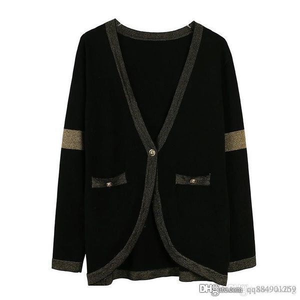 

designer jackets autumn new women clothes v-neck gold line loose knit cardigan single button women sweater coat sweaters woman, White;black