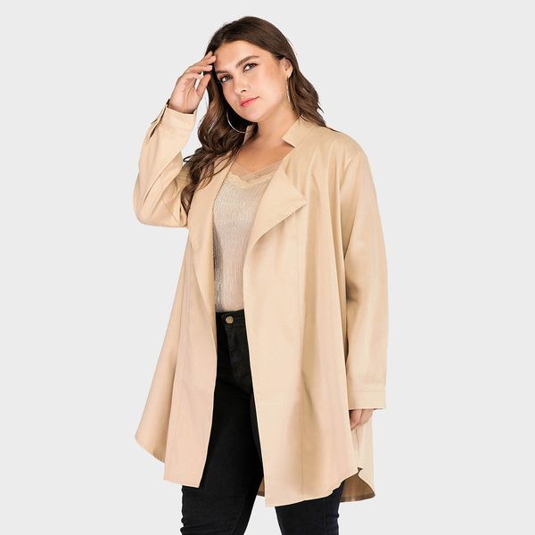 

2019 new spring plus size 5xl women fashion trench bat sleeved open stitch long coat women khaki sobretudo feminino, Tan;black
