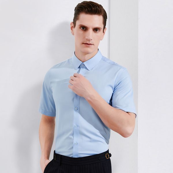

men's standard-fit summer short sleeve solid basic shirt regular cuff formal business easy care dress shirts, White;black
