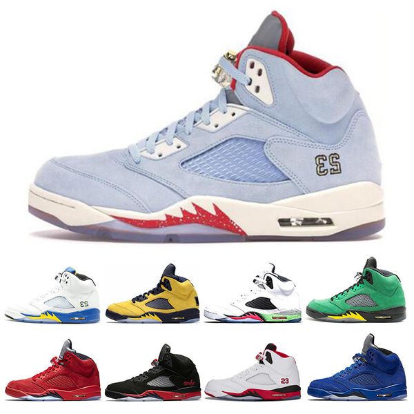 

new 5s mens basketball shoes trophy room ice blue laney blue red suede fab 5 sp fire red sports sneakers size 7-13