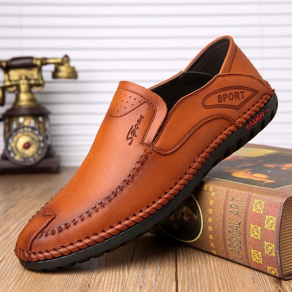 

2020 new men's leather casual shoes genuine leather men loafers men flats shoes loafers handmade, Red;white