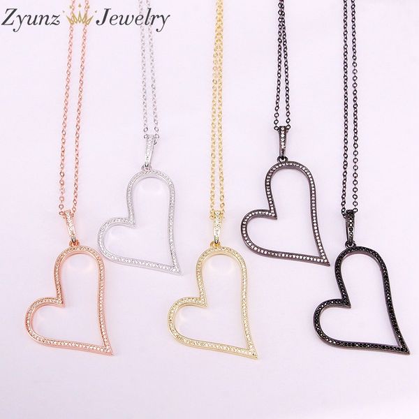 

5pcs, cz micro paved heart pendant necklaces gold/silver/black/rose gold color crystal zirconia pendant necklace