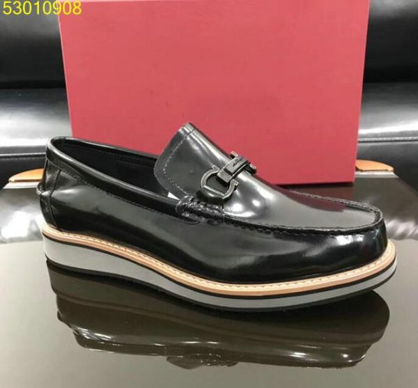 

glossy leather buckles designer men casual wedding shoes increase mens rise platform dress shoe 38-45, Black