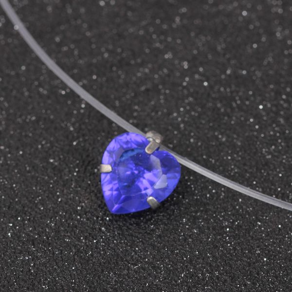 

woman transparent fishing line heart necklace silver invisible chain necklace women zircon love heart rhinestone choker necklace