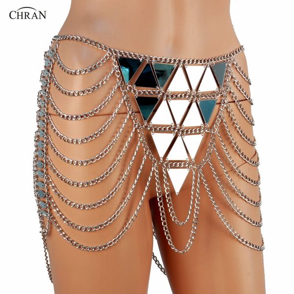 

chran mirror chain metallic skirt lingerie disco party mini dress beach cover up chain necklace bra bralette jewelry crm282, Silver