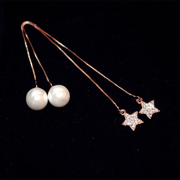 

new hot ins fashion luxury designer glittering shiny diamonds cute star long pearl chandelier dangle stud earrings for woman girls