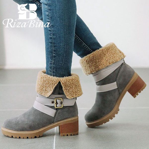 

rizabina 4 colors size 34-46 lady plush fur platform winter ankle boots keep warm classics chunky heels short boots footwear, Black
