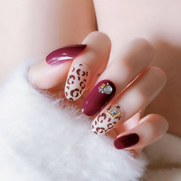 Grosshandel Hot 24 Stucke Leopard Gedruckt Falsche Nagel Hochzeit