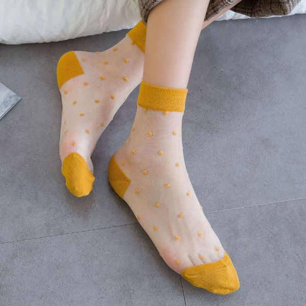 

new fashion women socks vintage breathable transparent ultra-thin women socks dots socks lady original soft, Black;white