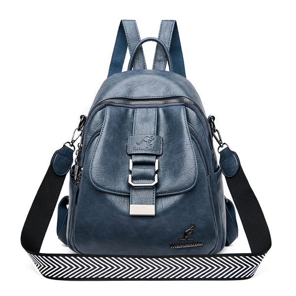 

blue bagpack school bags for teenage girls soft leather backpacks vintage female shoulder bags for women travel backpack mochila