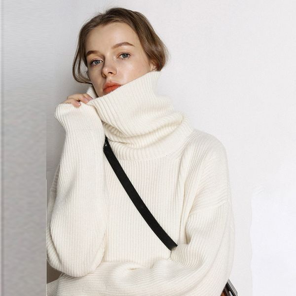 

дамы с длинным рукавом мешковатая водолазка толстовка осень теплая вязаная верхняя одежда пуловер, White;black