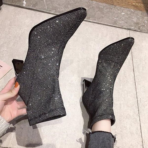 

2019 women boots autumn winter new high heel shoes short boots woman mujer female ankle a357, Black