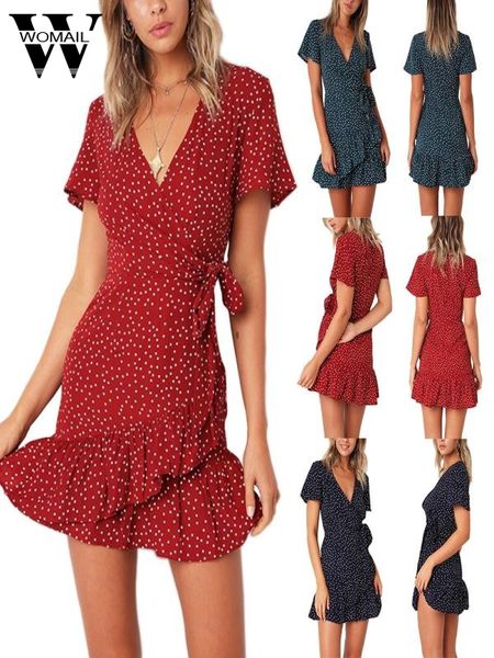 

womail summer dress fashion mini dress dot floral printing casual boho party holiday elegant beach new 2019 m521, Black;gray