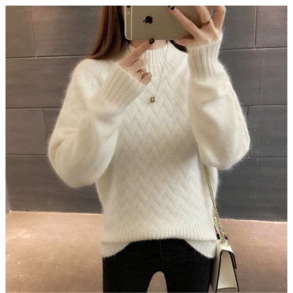 

thick warm turtleneck sweater female 2019 winter long sleeve jumper women sweaters and pullovers pull femme white yellow, White;black
