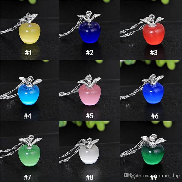 

cute mini apple pendant necklaces 9 color opal moonstone fruit shape charm water-wave chains for women fashion jewelry gift, Silver