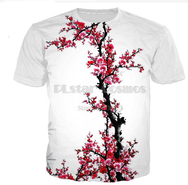 

2019 cherry blossoms flowers fashion t shirt men/women 3d printing t-shirts harajuku tshirt streetwear hip hop k1317, White;black