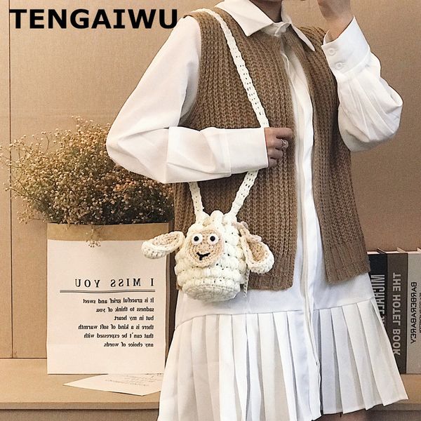 

cute girls lamb shaped hand-woven shoulder bag purse wallets crossbody handbag fashion holiday beach shoulder bag