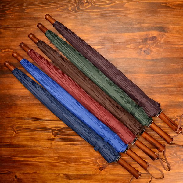 

24 ribs long wood handle umbrella fashion business umbrellas for men women windproof sunny rainy umbrellas