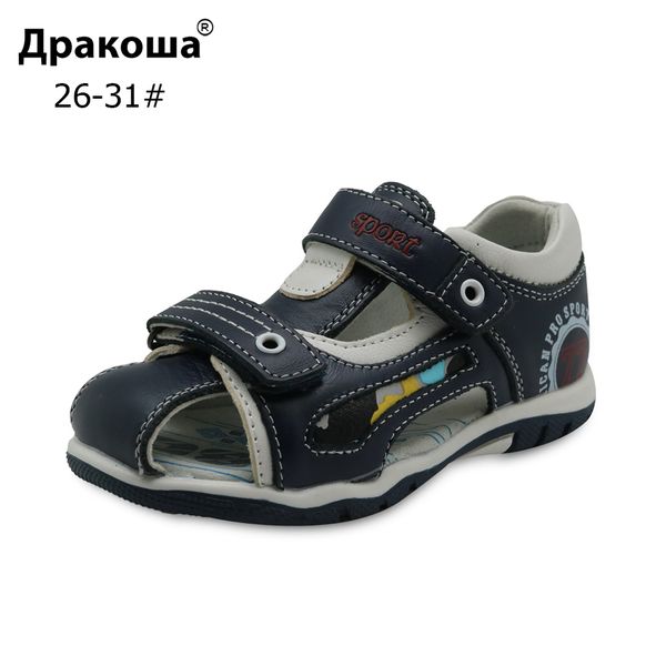 

apakowa brand new 2018 boys sandals genuine leather children's shoes for boys flat closed toe orthopedic kids sandals eur 26-31, Black;red