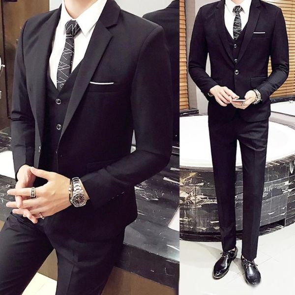 

3pcs/set luxury plus size men formal business vest jacket tuxedos wedding suit, White;black