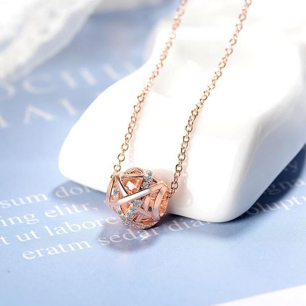 

hollow out round shape necklace female set drill transfer bead pendant short design sense niche cold wind clavicle chain, Silver