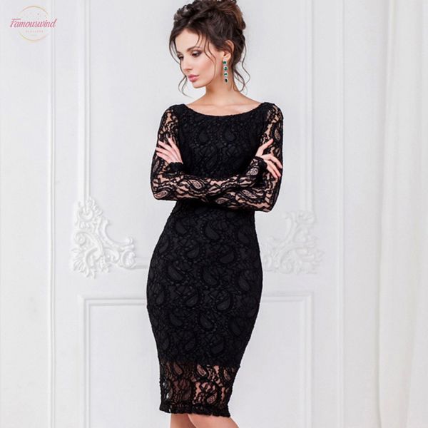 

plus size women lantern sleeve autumn black white lace office dress long sleeve o neck pencil evening bodycon elegant party vestidos, Black;gray