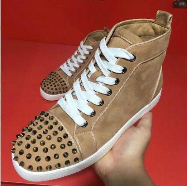 

new men and women designer tan sneakers 2017 famous brand red bottom designer mens luxury shoes genuine leather,white spiked toe flats, Black