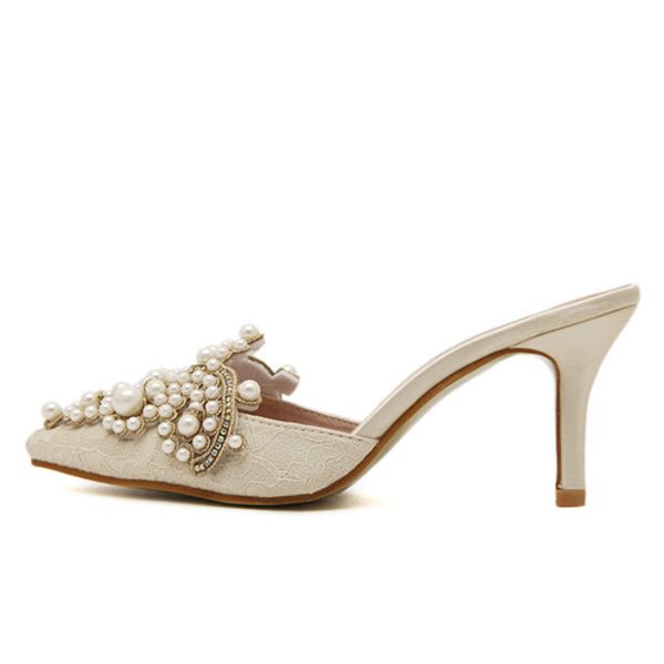 

gdgydh new brand 2017 summer shoes women sweet elegant pearl beaded high-heeled shoes thin heels pointed toe women sandals cs08, Black