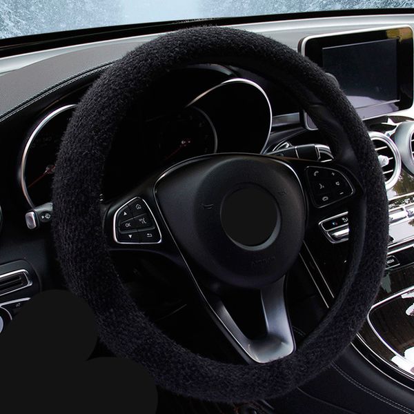 

universal black warm soft plush car auto steering wheel cover 37-38cm for winter