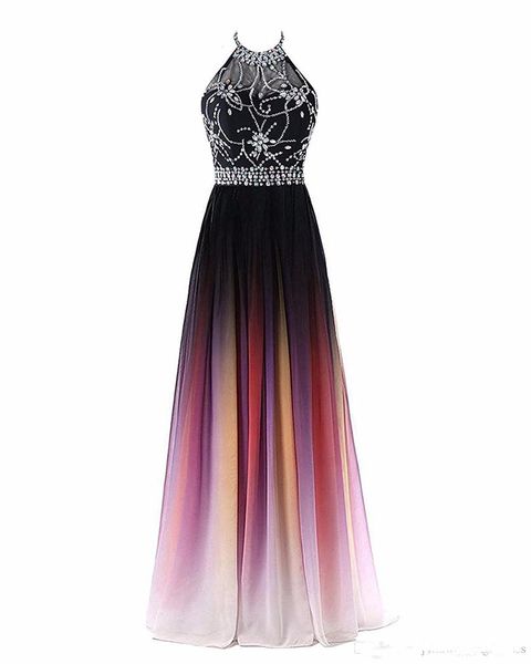 

2019 Sexy Halter Gradient Prom Dresses Chiffon Plus Size Party Evening Gowns Crystal Floor-Length Evening Party Gowns Formal Party Gown