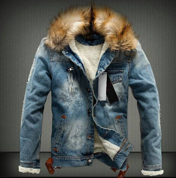 

fashion desinger men's denim jacket 2019 winter new arrival men's thick fleeced warm hooded coat plus size s- 4xl denim jacket who, Black;brown