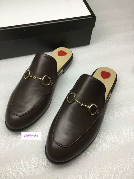 

luxury mules men's and women's slippers princetown designer classic slippery metal buckle beach slippers soft lazy shoes original, Black