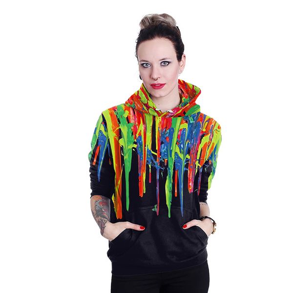 

colorful ink print hoodies with hat women pullovers loose sweatshirt winter clothes sudaderas mujer couples lovers suit, Black