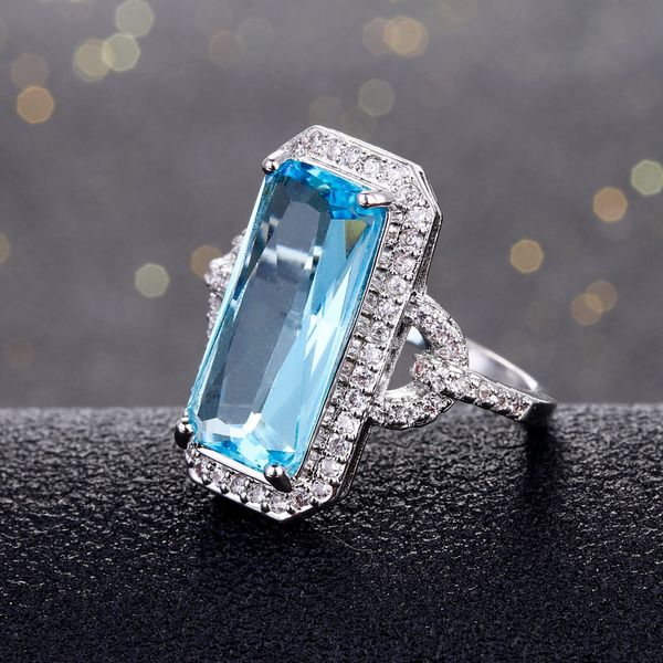

silver jewelry rings for women rectangle sapphire ring with clear zircon stones 4.5g daily life decoration accessories, Golden;silver