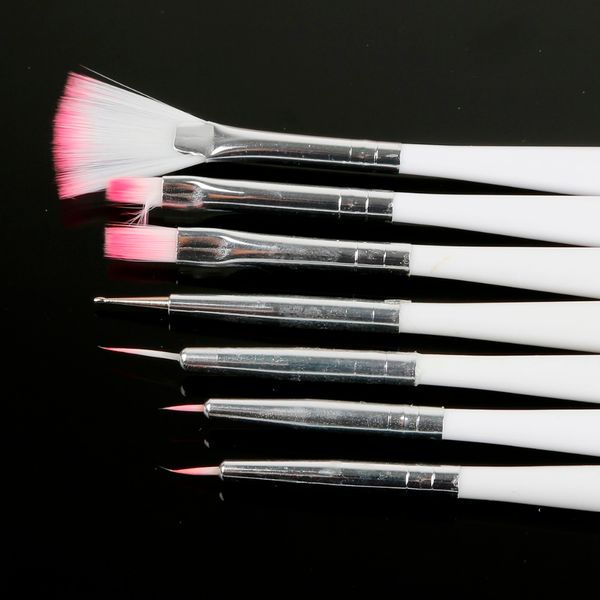

7 pcs nail brushes set pink handle uv gel lacquer acrylic painting liner pen cuticle remover manicure kit for diy nail art tools, Yellow