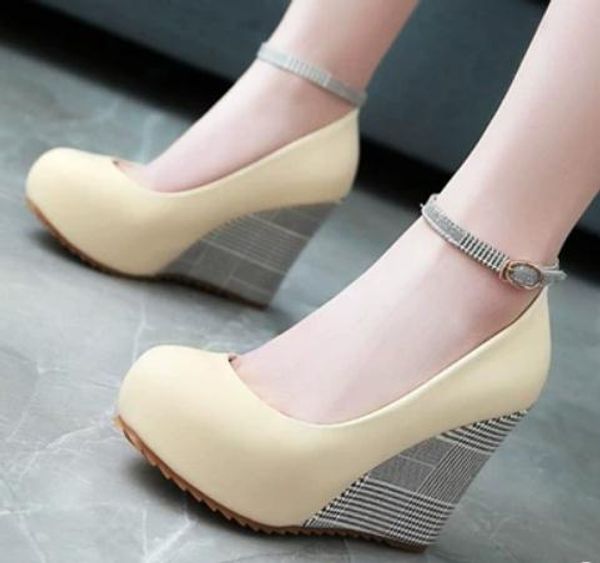 

women's shoes in spring and autumn slope heel round head @151, Black